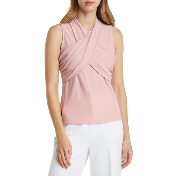 NWT Halogen Pink Bride Sleeveless Keyhole Back Crossover Stretch Tank Top Size L - Picture 7 of 9